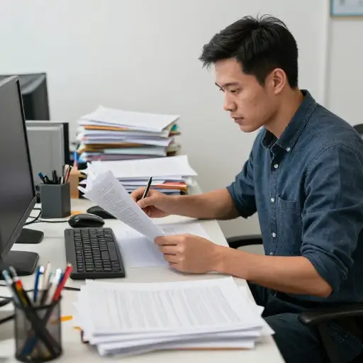 他的桌子一团糟，但请不要以貌取人——他工作细致认真。