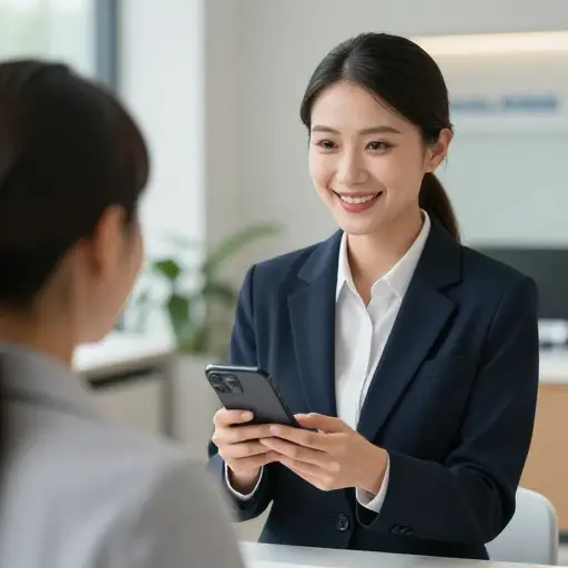 那位女销售员耐心地解释了手机的功能。