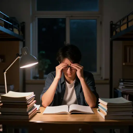 那个焦虑的学生在期末考试前一晚一夜没合眼。