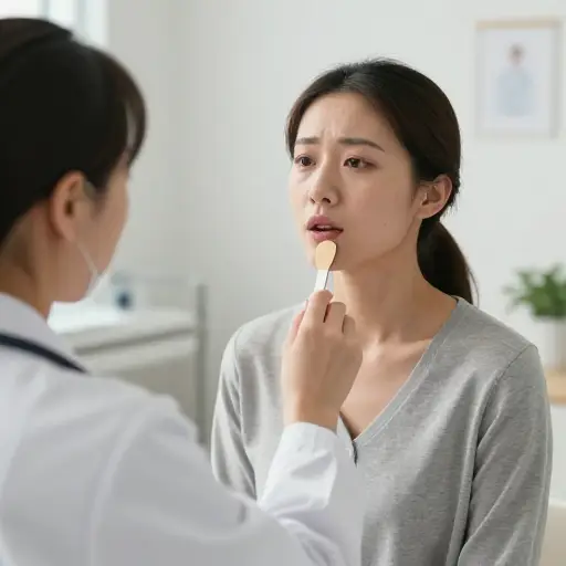 她因为持续的喉咙感染去看医生。