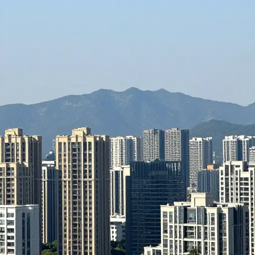 建筑物挡住了山脉的全景。