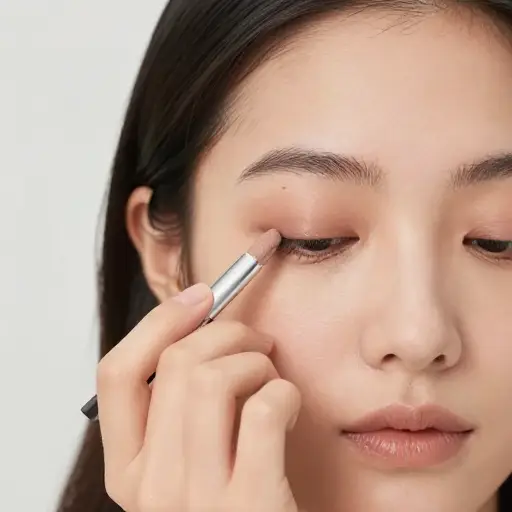 她上班前涂了一点浅棕色眼影。