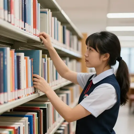 图书管理员按大小整理书架上的书。