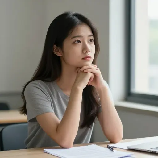 她陷入沉思，仔细权衡利弊。