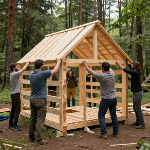 他们徒手搭建了一个小屋。