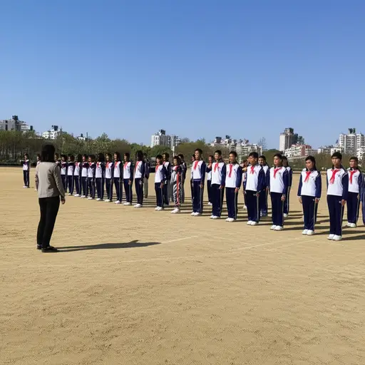 老师把学生们组织起来排成一条直线。