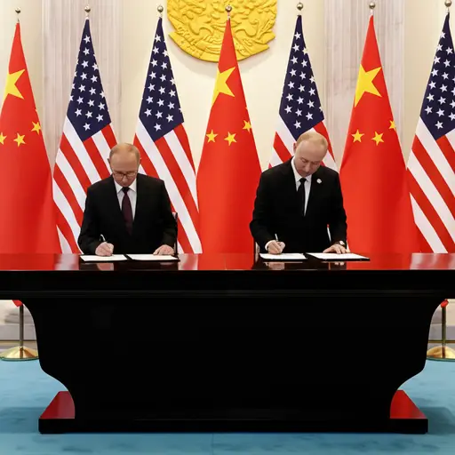 两国领导人签署了贸易协定。