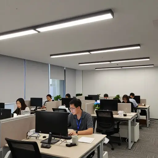 我们在办公室安装了新的照明设备以减少视觉疲劳。