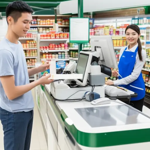 他正在便利店兑现他的彩票奖金。