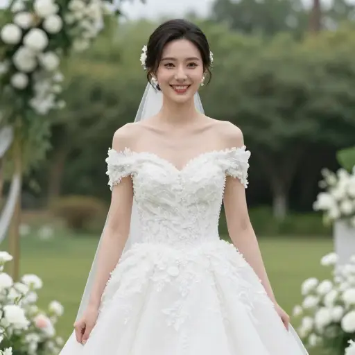 我表姐穿着婚纱看起来美极了。