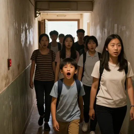 导游结束这段信息并带领人们走出走廊时，一个小孩惊恐地尖叫起来。