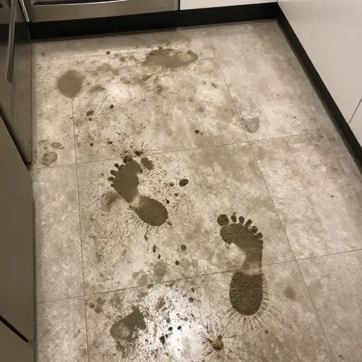 你把厨房地板弄得全是泥。
