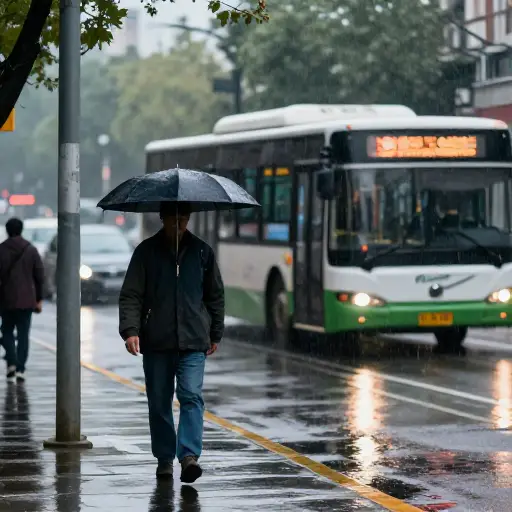 他宁愿在雨中行走，也不愿坐拥挤的公交车。