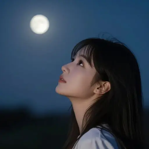 在月光下，她看起来更加美丽。