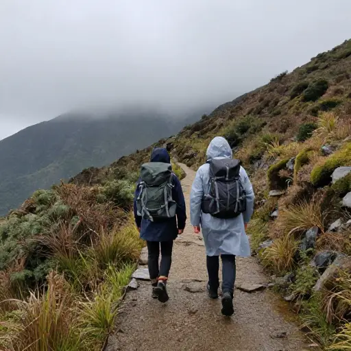 天气预报预测我们徒步旅行那天会下雨；尽管如此，我们还是决定出发。