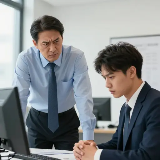 老板怒视着再次迟到的员工。