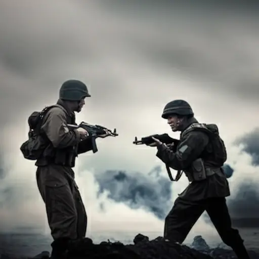 在战争中，两国士兵成为了彼此的死敌。