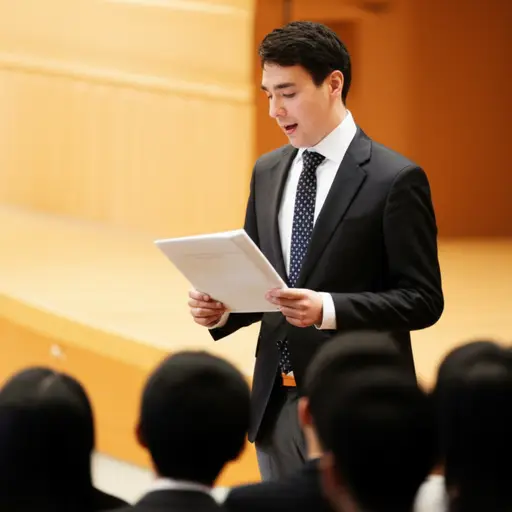 他在公开演讲时总是不自信，害怕犯错。