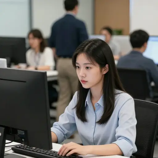 在持续的干扰中，她设法专注于工作。