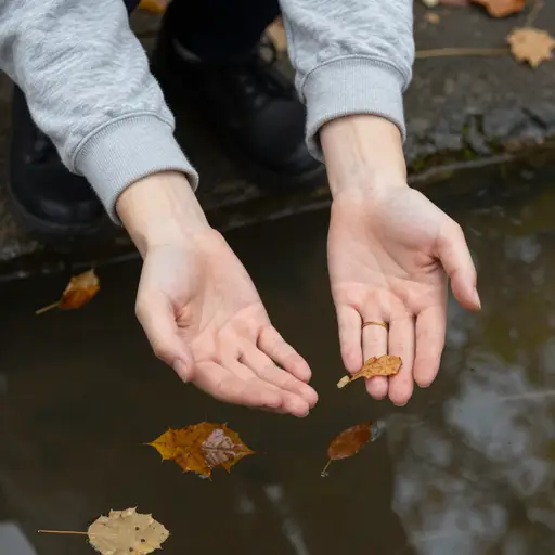 一些叶子掉进水里，留在了那里。