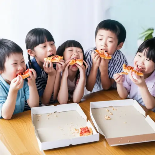 孩子们狼吞虎咽地吃光了所有的披萨。