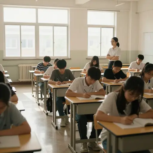 这名学生在考试中的异常举动引起了监考老师的注意，老师在余下的时间里静静地站在她的桌旁。