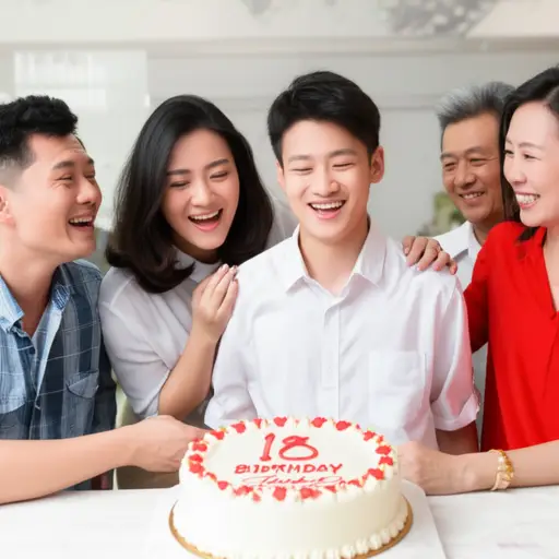在他十八岁生日那天，家人庆祝他正式步入成年。
