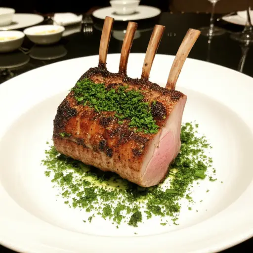 这家餐厅的特色菜是香草烤羊背肉。