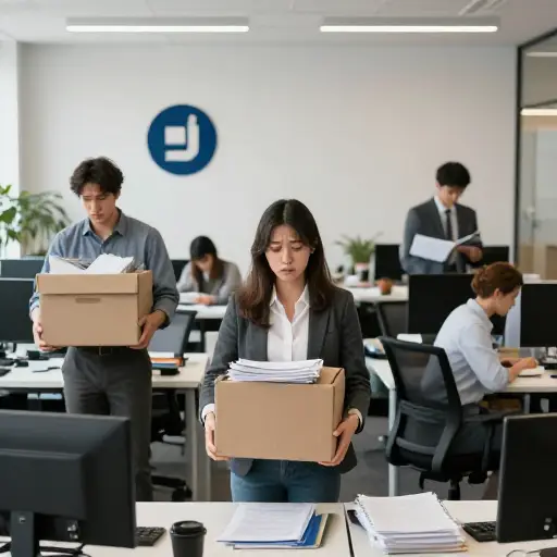 公司破产后，员工们不得不收拾残局，寻找新工作。
