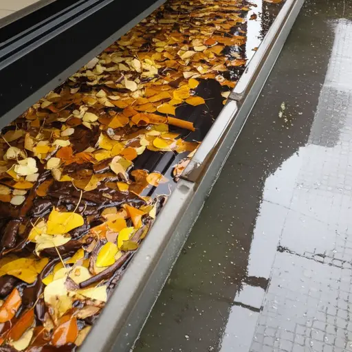 树叶堵住了排水沟，导致雨水无法排出。