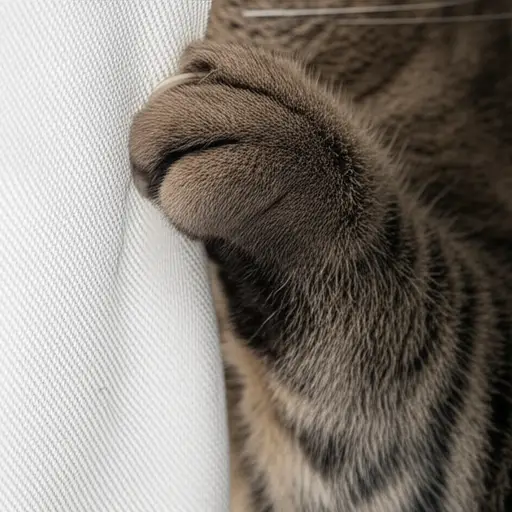 那只猫用爪子抓住了窗帘。