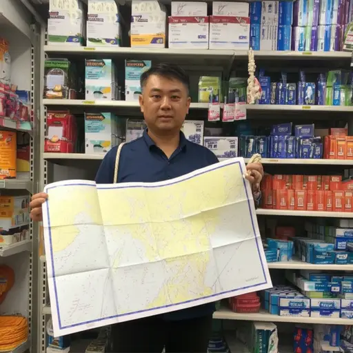 船长从海事用品商那里购买了新的航海图和绳索。
