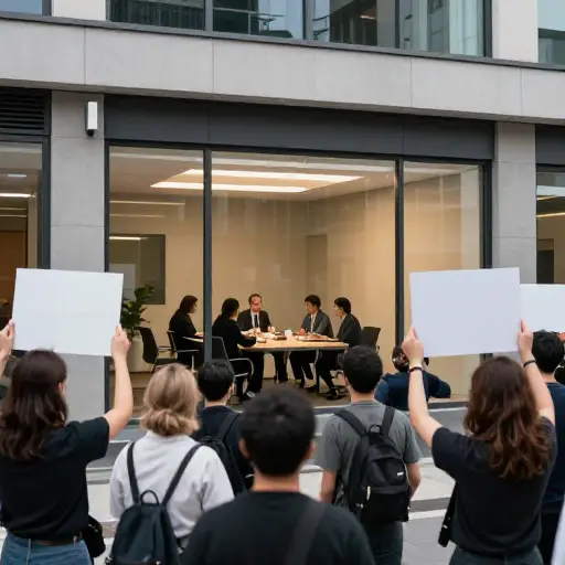 在大楼外持续的抗议声中，谈判继续进行。