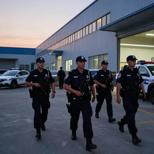 在一次黎明突袭中，警官们冲进工厂寻找证据。
