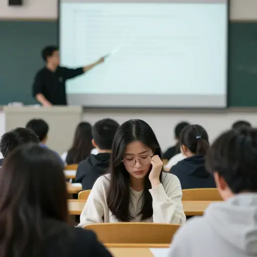 在那场无聊的讲座中，我能听到邻座在轻声叹气。