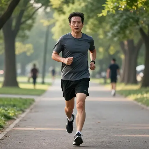 他每天早上进行30分钟的剧烈慢跑来保持精力充沛。