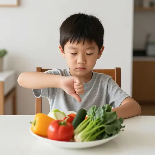 我儿子不肯吃蔬菜。