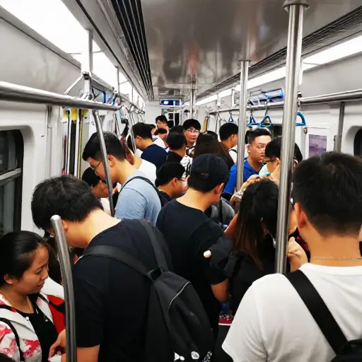 高峰时段，乘客常常被挤进拥挤的地铁车厢。