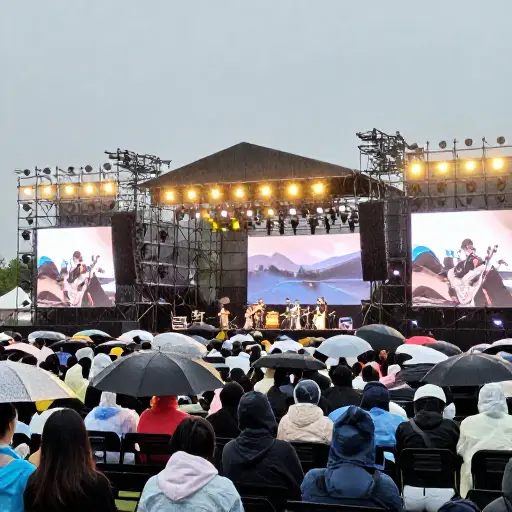 由于大雨，音乐会被迫提前结束。