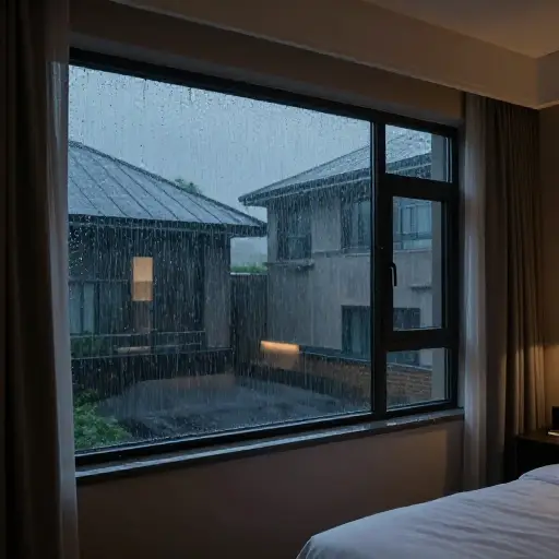 他只能听到暴雨敲打窗户和酒店屋顶的声音。