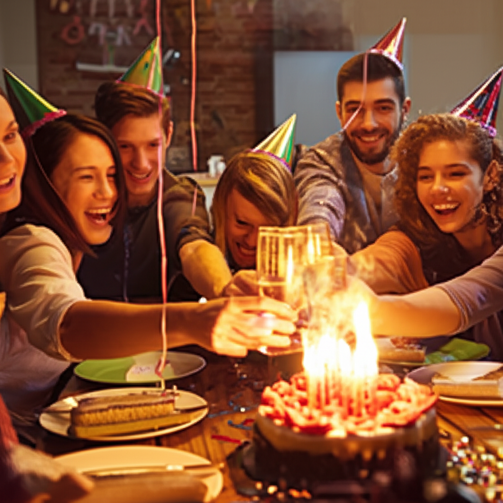 朋友们一起庆祝生日。