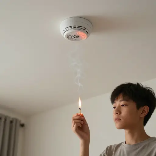 他会通过点燃一些火柴来触发烟雾报警器。