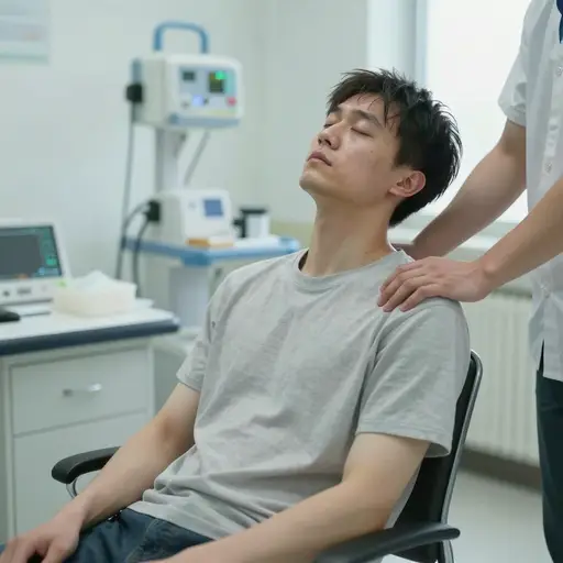 他一看到血就晕倒。