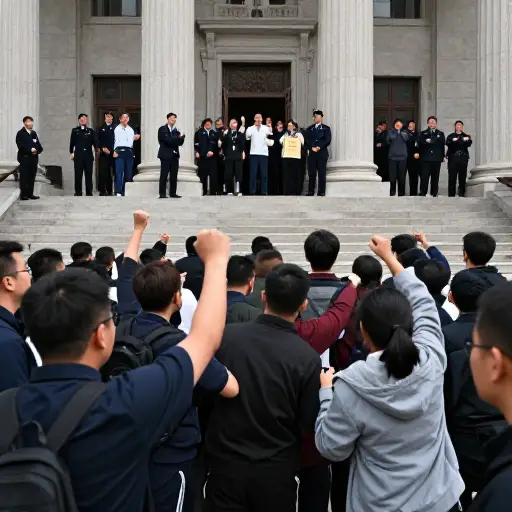 对判决的不满导致人群在法院外闹事。
