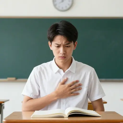 考试前我的心脏跳得很快。