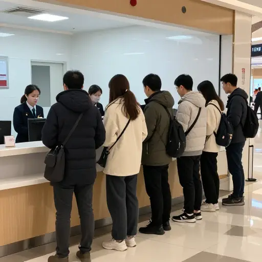 柜台前排了很长的队，所以我决定晚点再来。