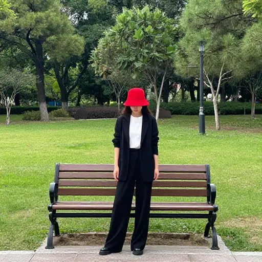 戴红帽子的那位女士是我阿姨。