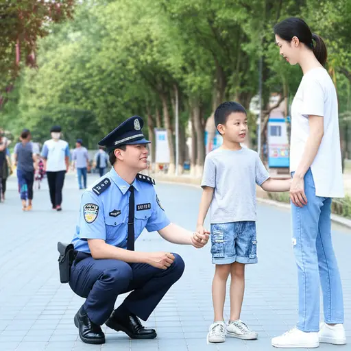 那位警官帮助迷路的孩子找到了父母。