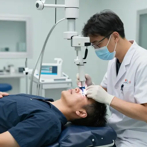 我父亲接受了激光手术来矫正视力。