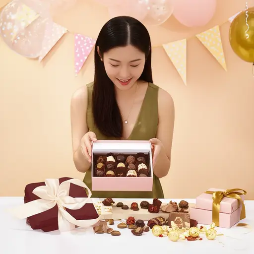 她生日时收到了一盒比利时巧克力。